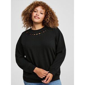NWT Torrid Black Super Soft Fleece Drop Shoulder Grommet Sweatshirt